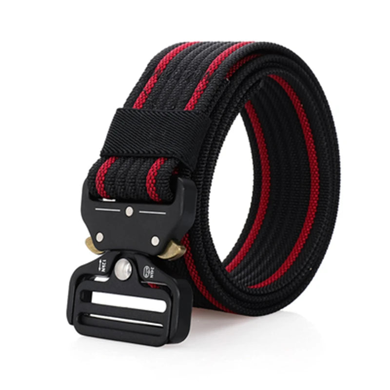 Belts For Men Tactical Belt Nylon Belt Metal Buckle Webbing Outdoor Training Hunting Black Red Stripes Mens Belts