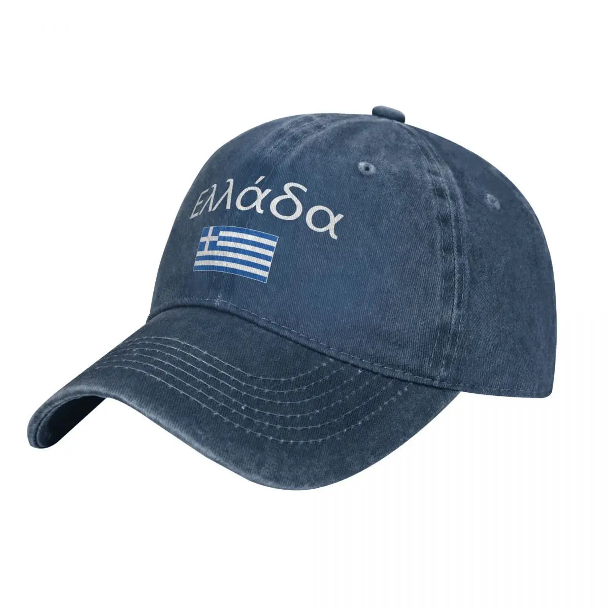 Men Baseball Cap Greece Flag And Font Charcoal Washed Denim Classic Vintage Cotton Dad Trucker Hat Unisex Adult
