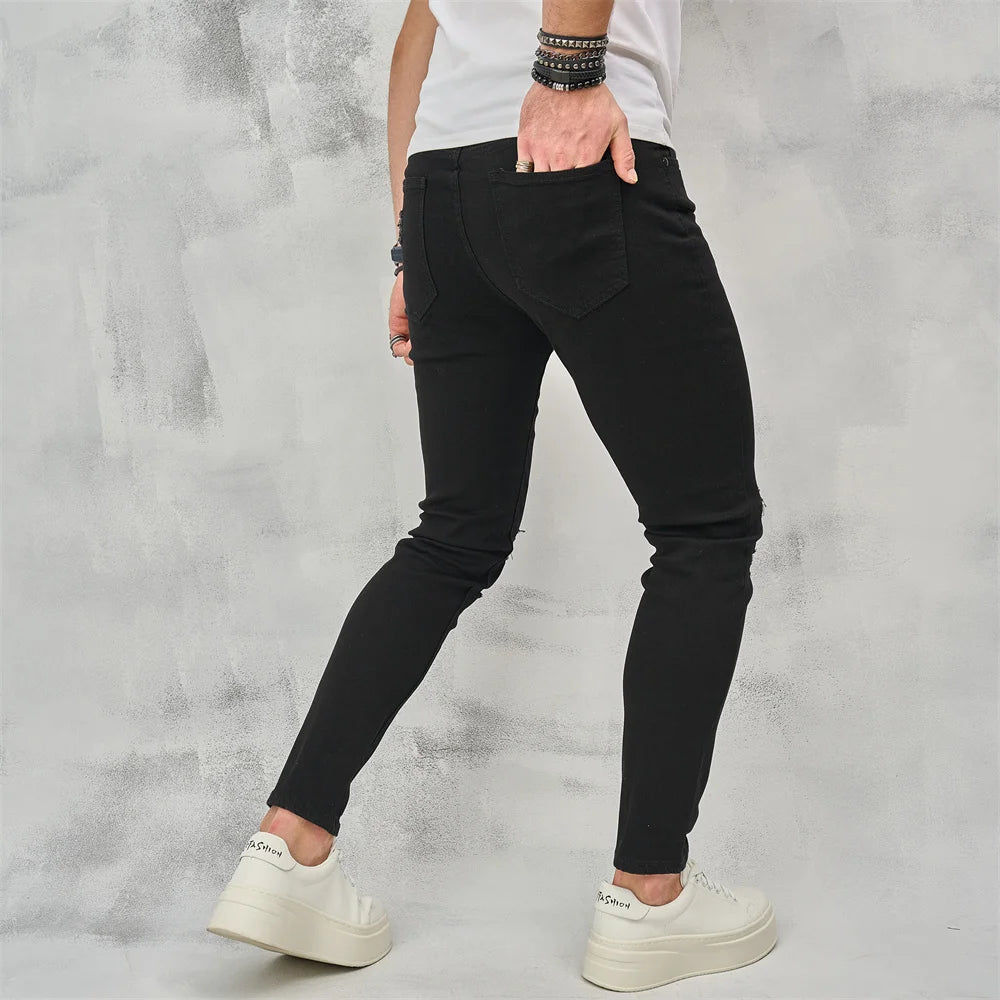 Men's Ripped Skinny Jeans - Hip-Hop Streetwear Denim