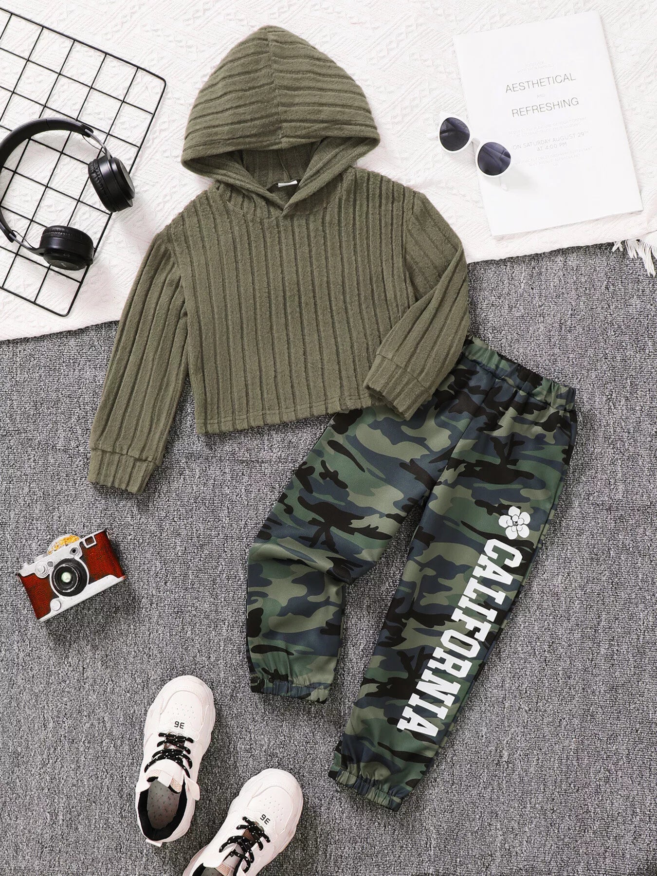 Kid's Ribbed Long Sleeve Hoodie and Pants Set