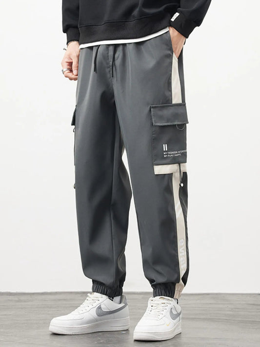 Men’s Cargo Pants with Side Stripe Drawstring and Multi - Pocket Utility - My Wear Clothing Co
