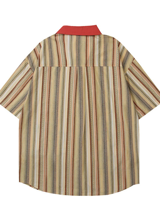 Men's Cartoon Character Striped Shirt with Contrast Collar - My Wear Clothing Co