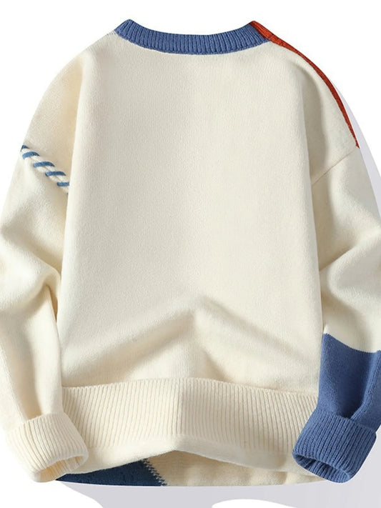 Men's Color Block Cable Knit Sweater (M–4XL) – Bold Contrast, Cozy Comfort - My Wear Clothing Co