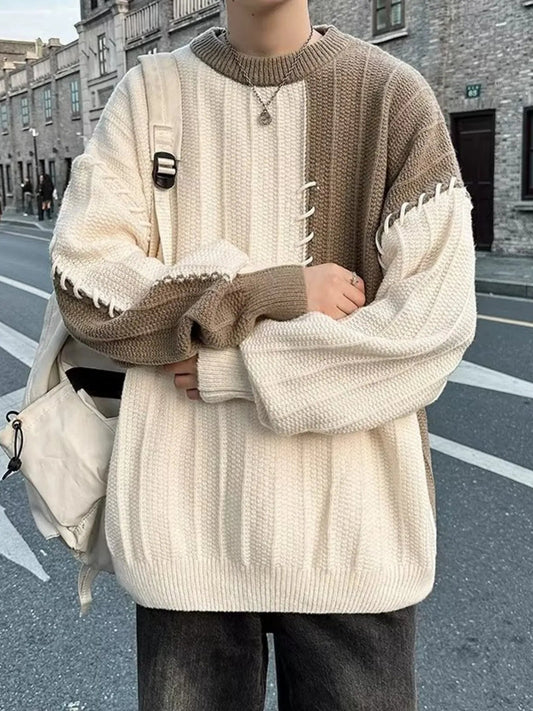 Men's Color Block Knitted Jumper (L–2XL) – Oversized Fit, Everyday Edge - My Wear Clothing Co