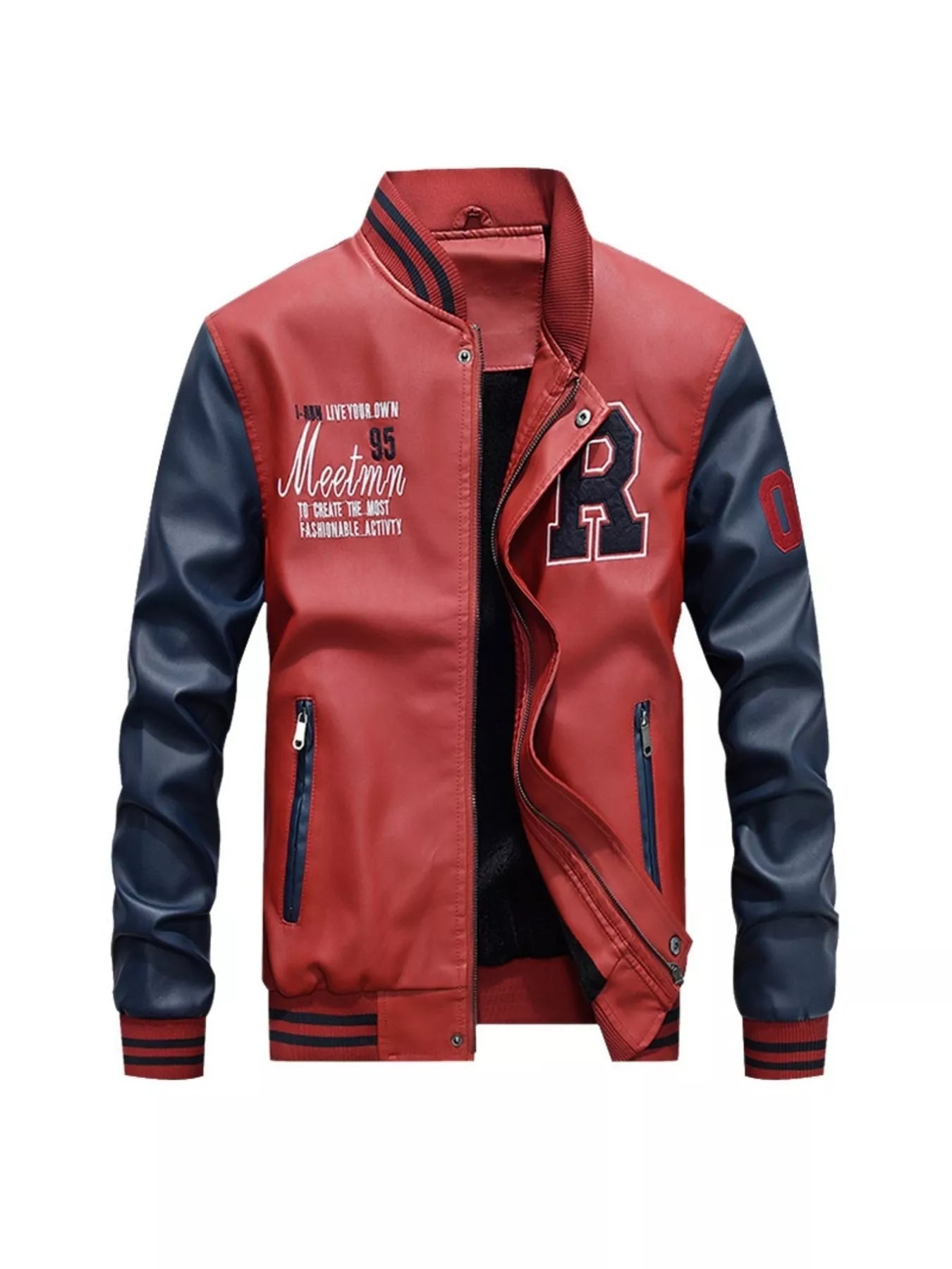 Men's Color Block Zip - Up Leather Look Jacket (M–4XL) - My Wear Clothing Co