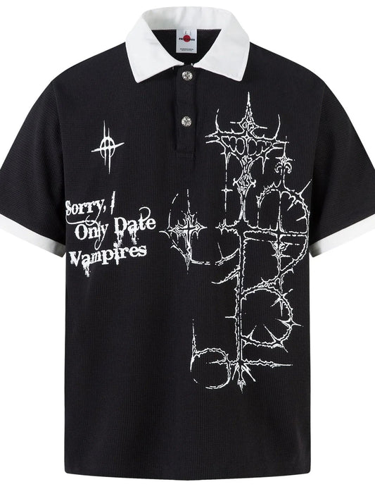 Men's Gothic Cross Graphic Contrast Collar Polo - My Wear Clothing Co