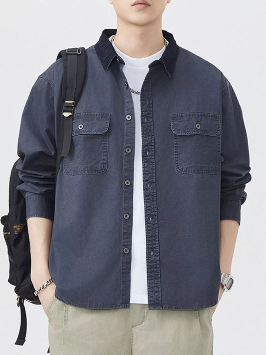 Men's Plus Size Button Up Shacket with Dual Chest Pockets - My Wear Clothing Co