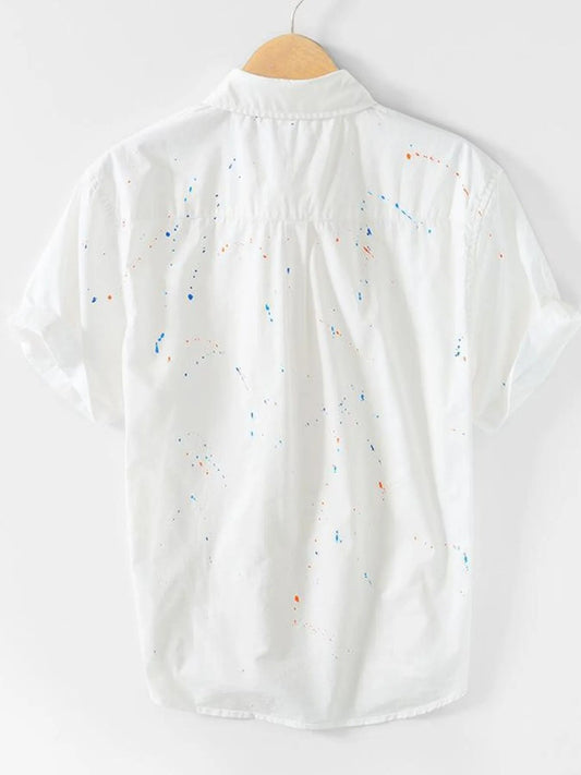 Men's Plus Size Casual Paint Splatter Short Sleeve Button - Up Shirt - My Wear Clothing Co