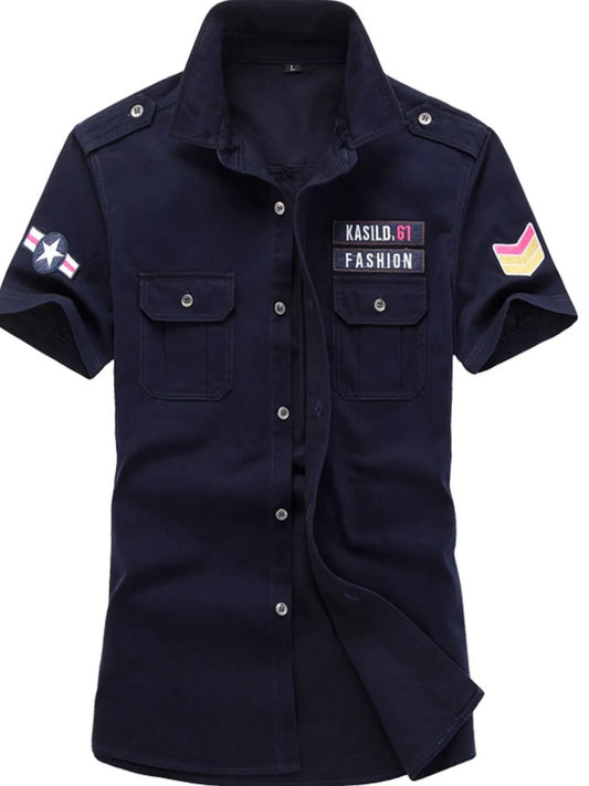 Men's Plus Size Embroidered Collared Neck Short Sleeve Shirt - My Wear Clothing Co