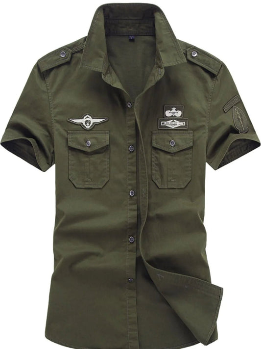 Men's Plus Size Embroidered Collared Neck Short Sleeve Shirt - My Wear Clothing Co