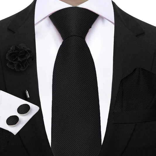 Simplicity 3 - Piece Men's Tie Set – Solid Necktie, Pocket Square and Floral Brooch - My Wear Clothing Co
