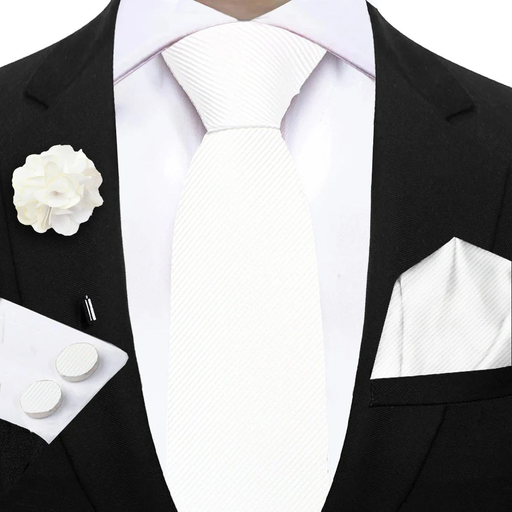 Simplicity 3 - Piece Men's Tie Set – Solid Necktie, Pocket Square and Floral Brooch - My Wear Clothing Co