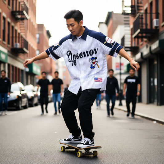 Men’s Retro Baseball Button-Up – Classic Streetwear in Crisp White