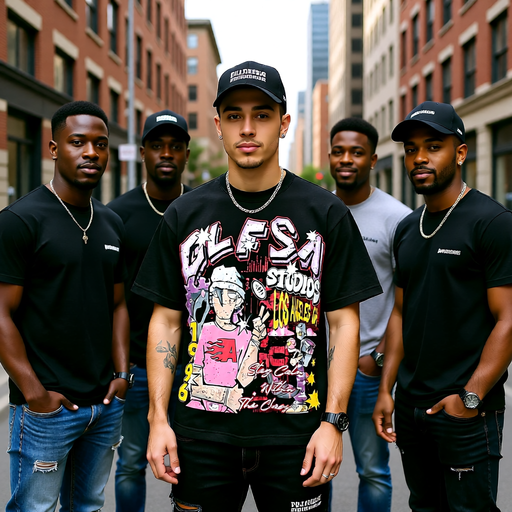 Men’s Washed Anime Graphic Oversized Tee – Streetwear Art in Black and White