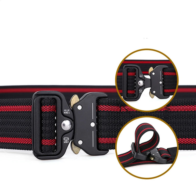 Belts For Men Tactical Belt Nylon Belt Metal Buckle Webbing Outdoor Training Hunting Black Red Stripes Mens Belts
