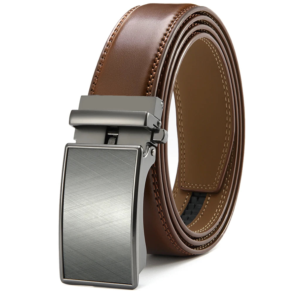 Mens Leather Belt  Automatic Genuine Leather Belts Belt Male Leisure Fashion Ratchet Belts for Men Pants Waistband Ремень