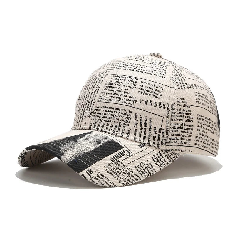 Retro Newspaper Pattern Baseball Cap For Men Women Hat Yellow Graffiti Hip Hop Caps Gorras Hombre Chapeau Femme Hats