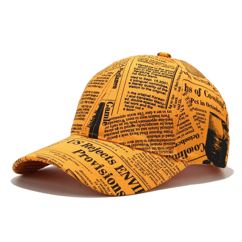 Retro Newspaper Pattern Baseball Cap For Men Women Hat Yellow Graffiti Hip Hop Caps Gorras Hombre Chapeau Femme Hats