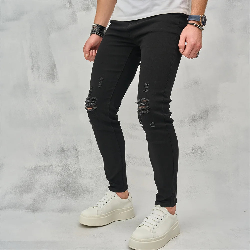 Men's Ripped Skinny Jeans - Hip-Hop Streetwear Denim