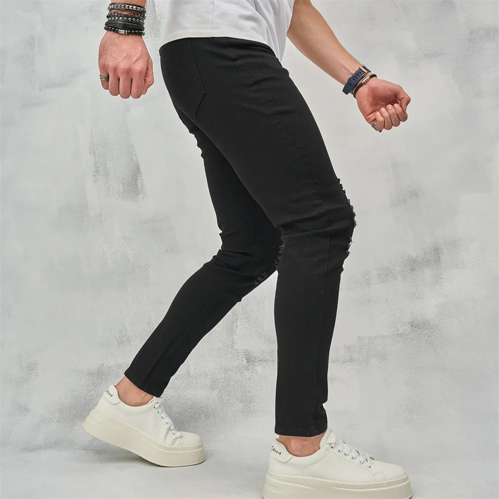 Men's Ripped Skinny Jeans - Hip-Hop Streetwear Denim
