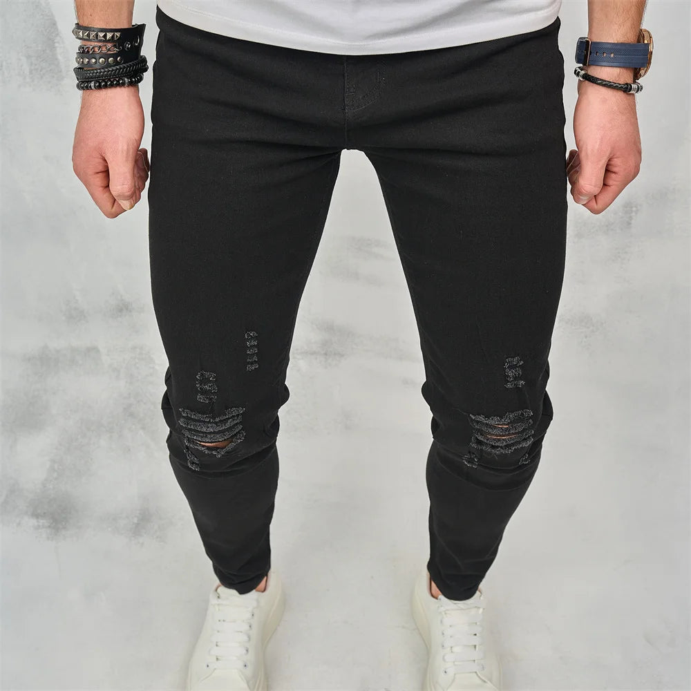Men's Ripped Skinny Jeans - Hip-Hop Streetwear Denim