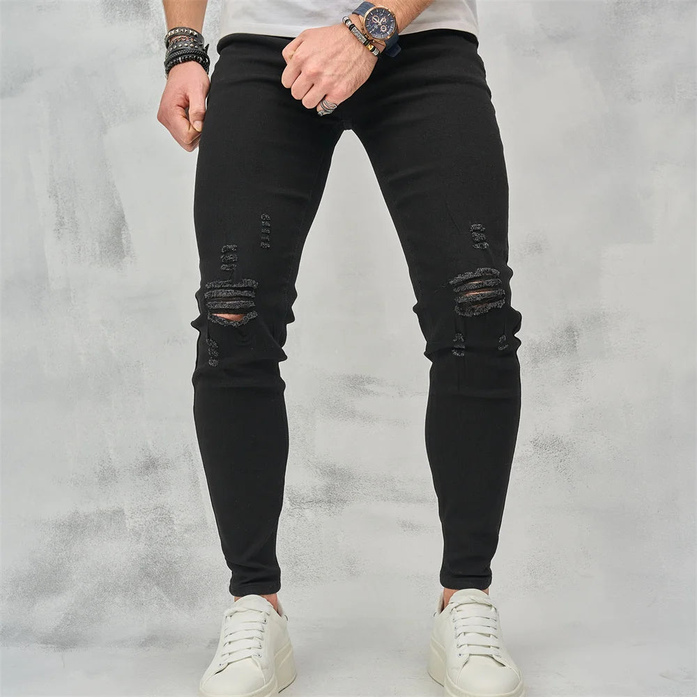 Men's Ripped Skinny Jeans - Hip-Hop Streetwear Denim