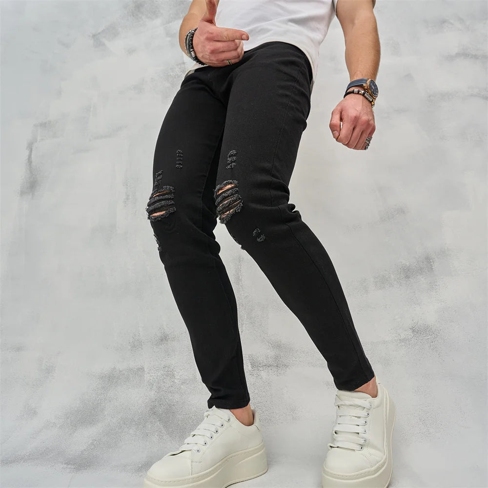 Men's Ripped Skinny Jeans - Hip-Hop Streetwear Denim
