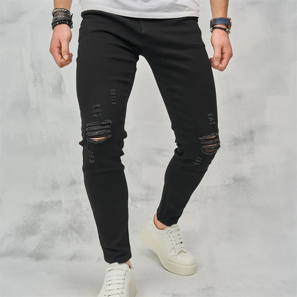 Men's Ripped Skinny Jeans - Hip-Hop Streetwear Denim
