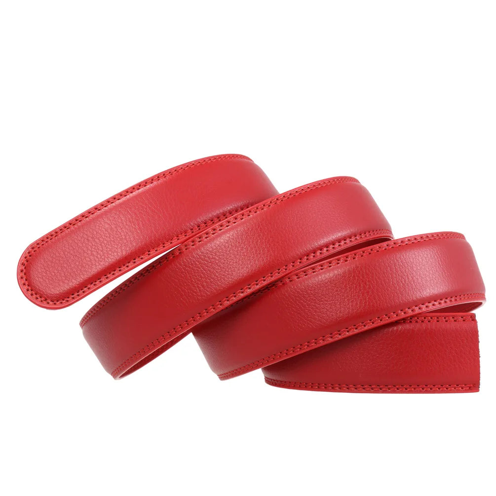Genuine Leather Belts Without Buckle for Men Women High Quality Male Jeans Belt No Buckle for Automatic Buckle Red Blue White