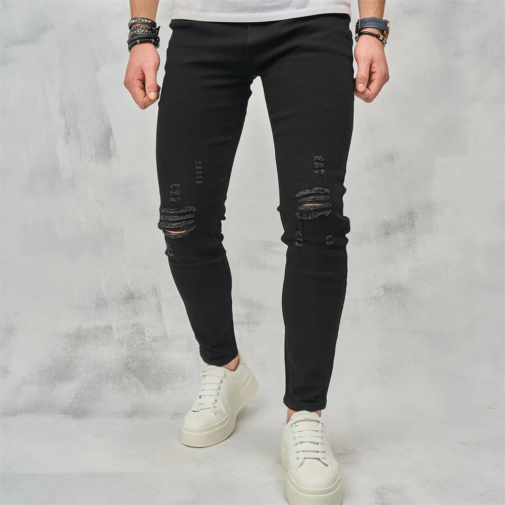 Men's Ripped Skinny Jeans - Hip-Hop Streetwear Denim