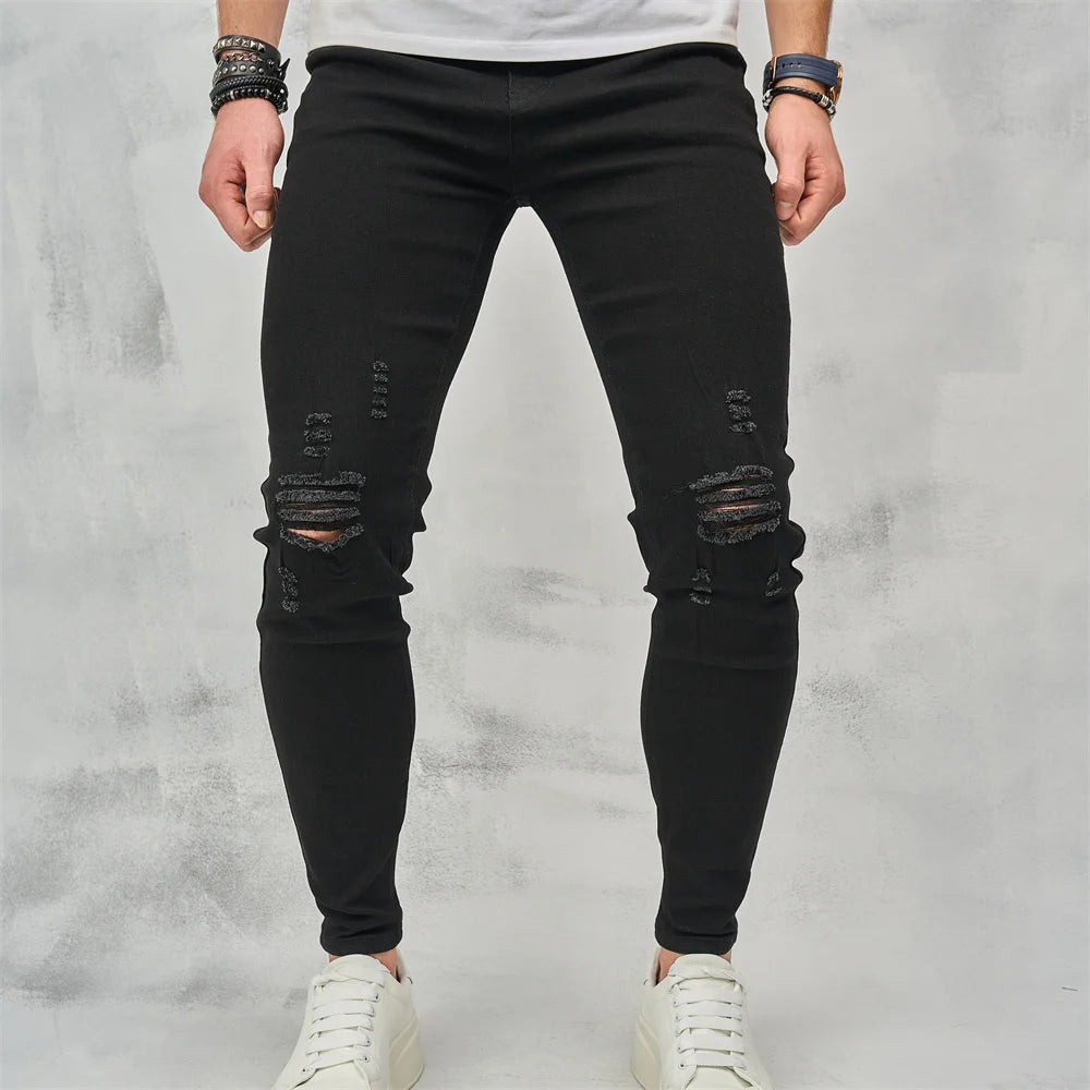 Men's Ripped Skinny Jeans - Hip-Hop Streetwear Denim