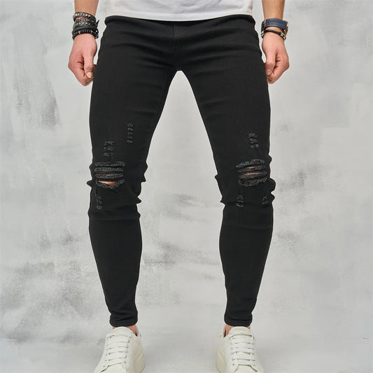 Men's Ripped Skinny Jeans - Hip-Hop Streetwear Denim