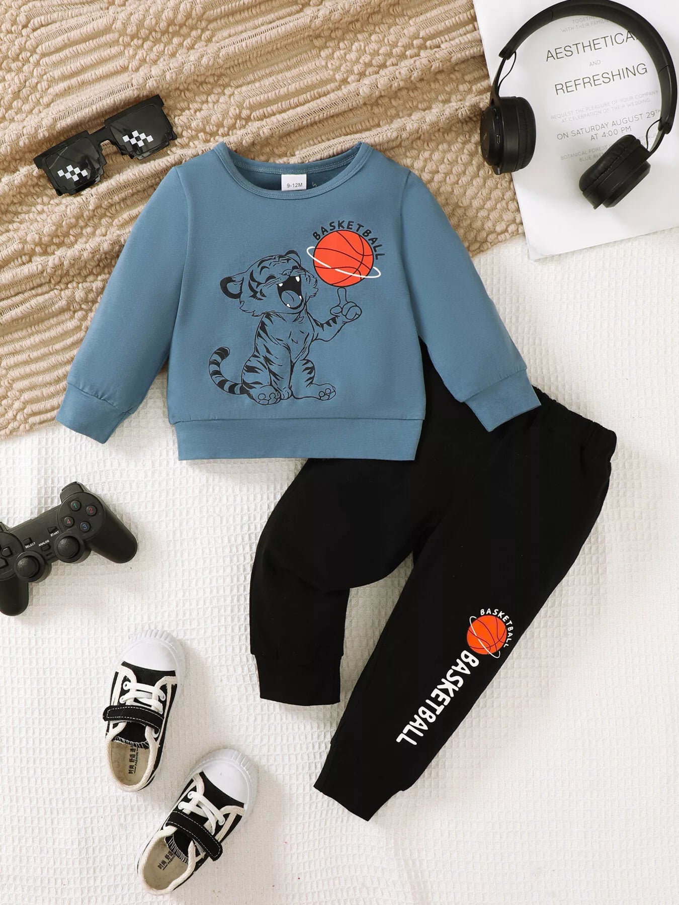 Kids's Tiger Basketball Graphic Top and Pants Casual Set