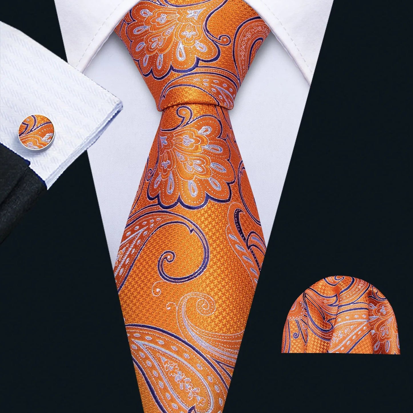 Gold Leaves Floral Silk Tie Set — 3 Pcs - My Wear Clothing Co