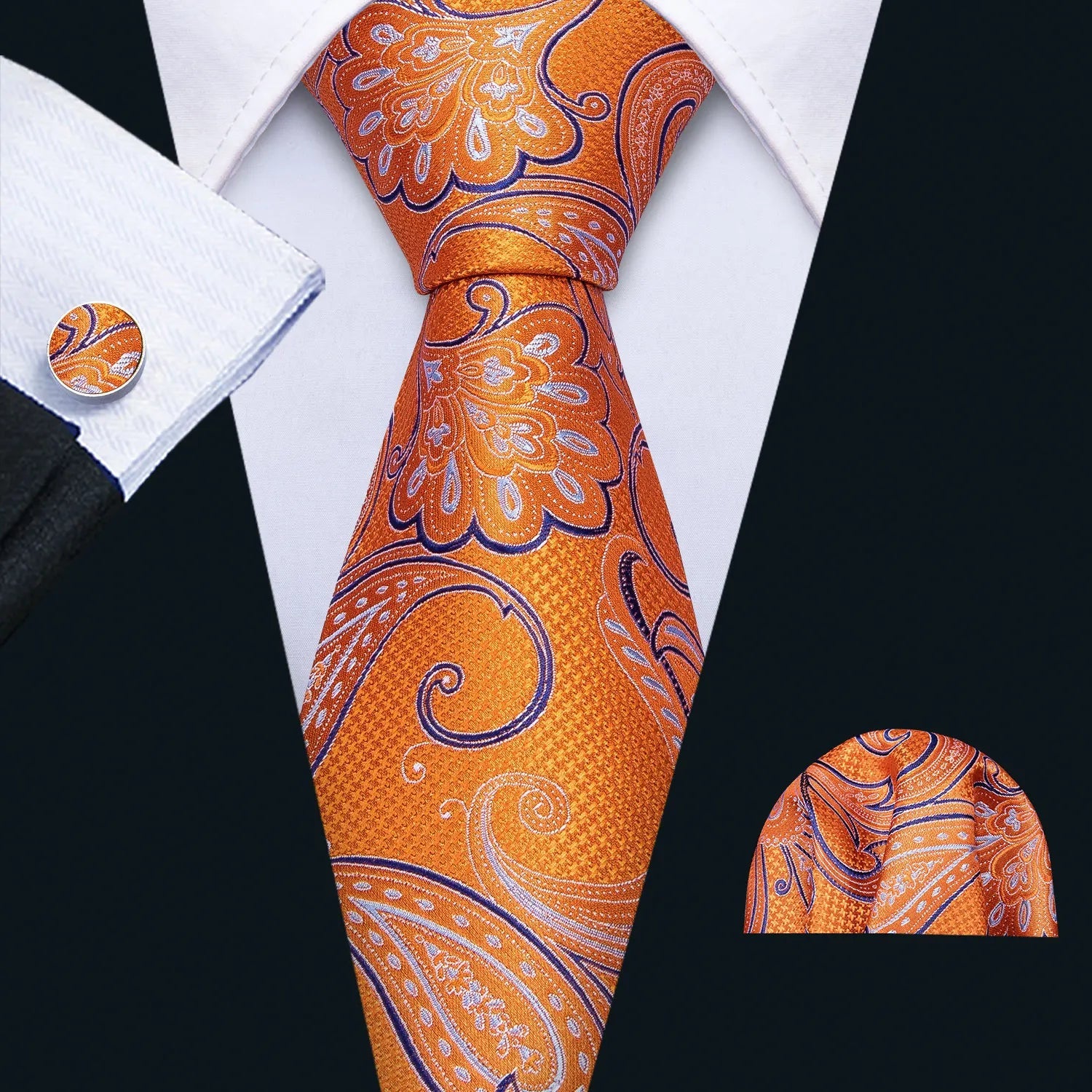 Gold Leaves Floral Silk Tie Set — 3 Pcs - My Wear Clothing Co