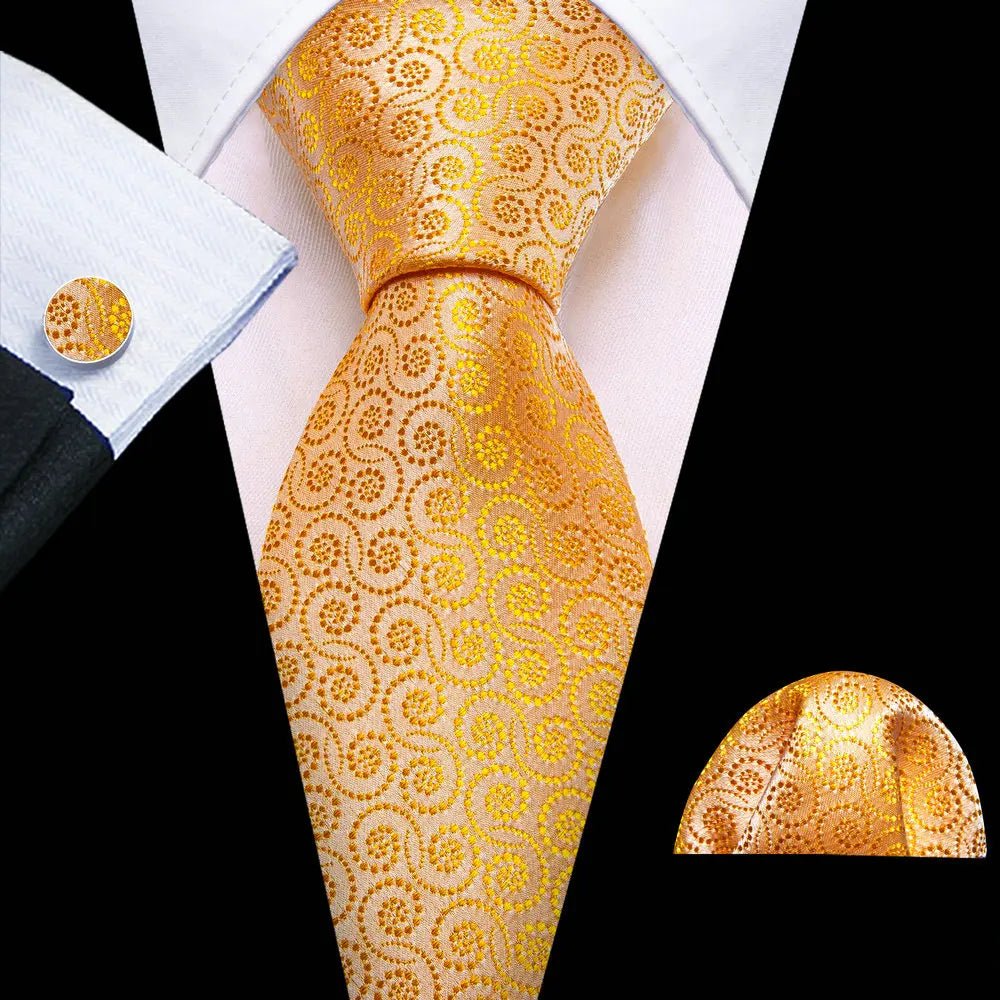 Gold Leaves Floral Silk Tie Set — 3 Pcs - My Wear Clothing Co