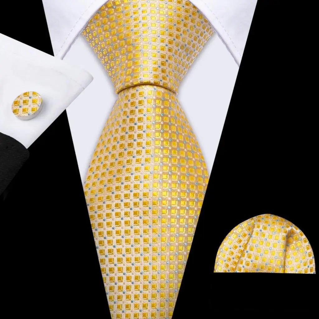 Gold Leaves Floral Silk Tie Set — 3 Pcs - My Wear Clothing Co