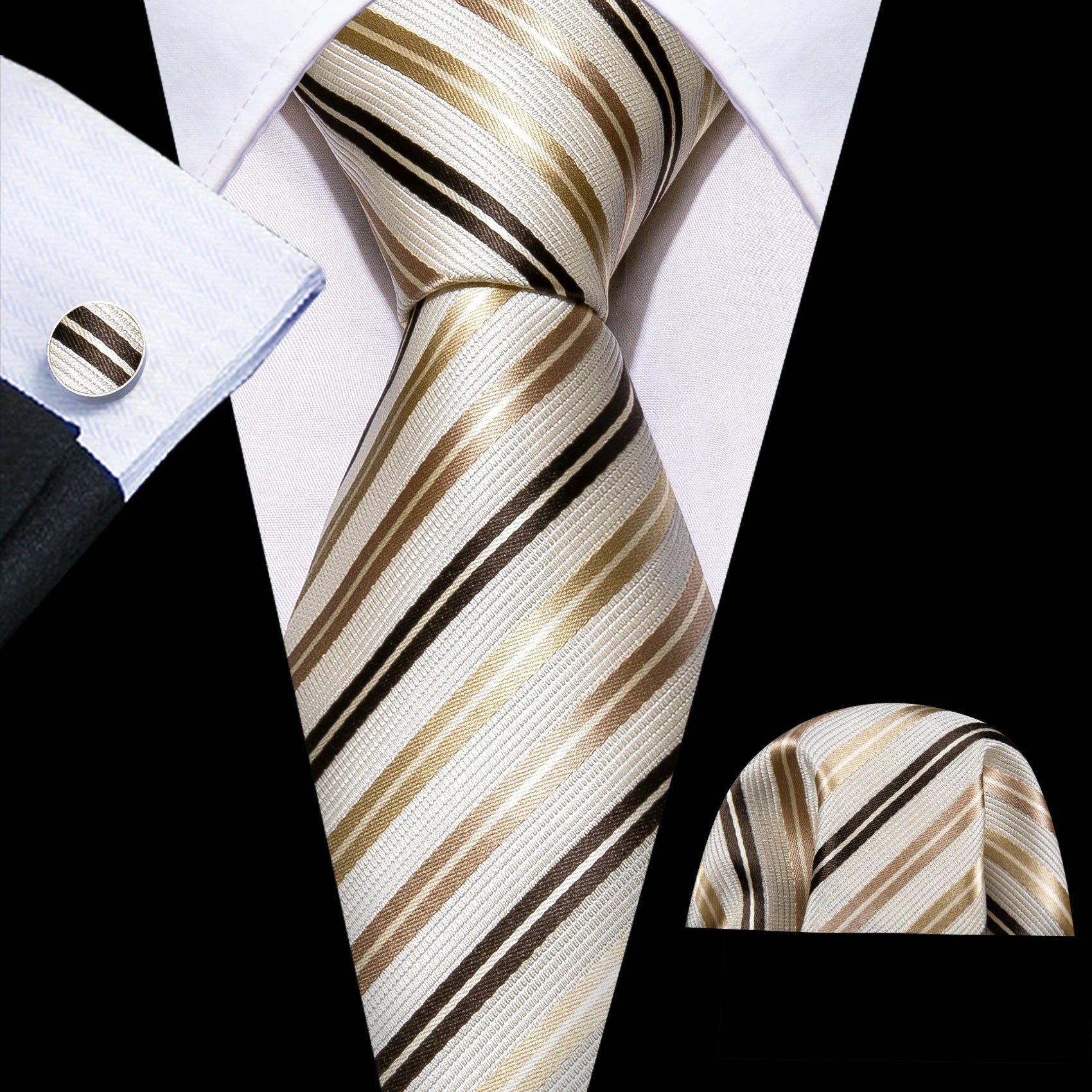 Gold Leaves Floral Silk Tie Set — 3 Pcs - My Wear Clothing Co