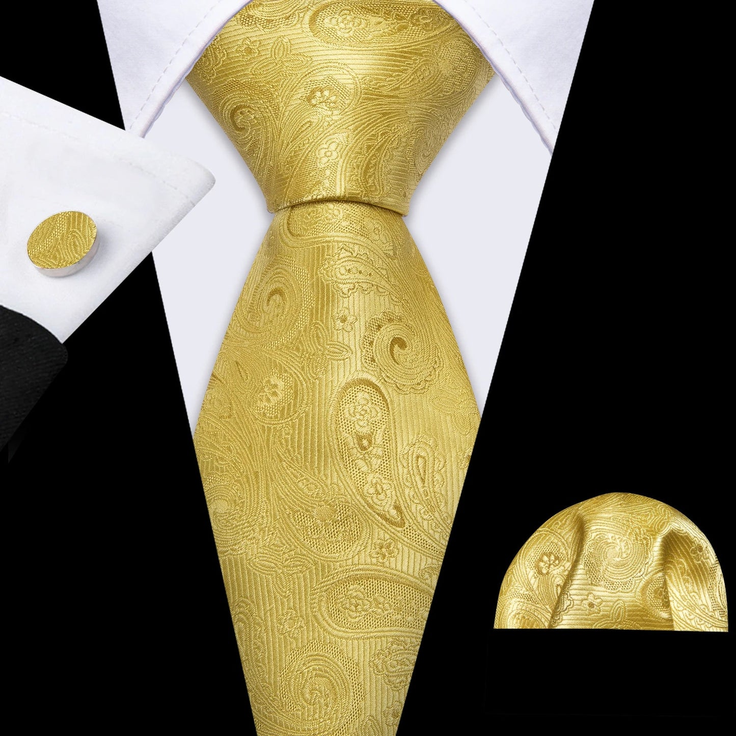 Gold Leaves Floral Silk Tie Set — 3 Pcs - My Wear Clothing Co