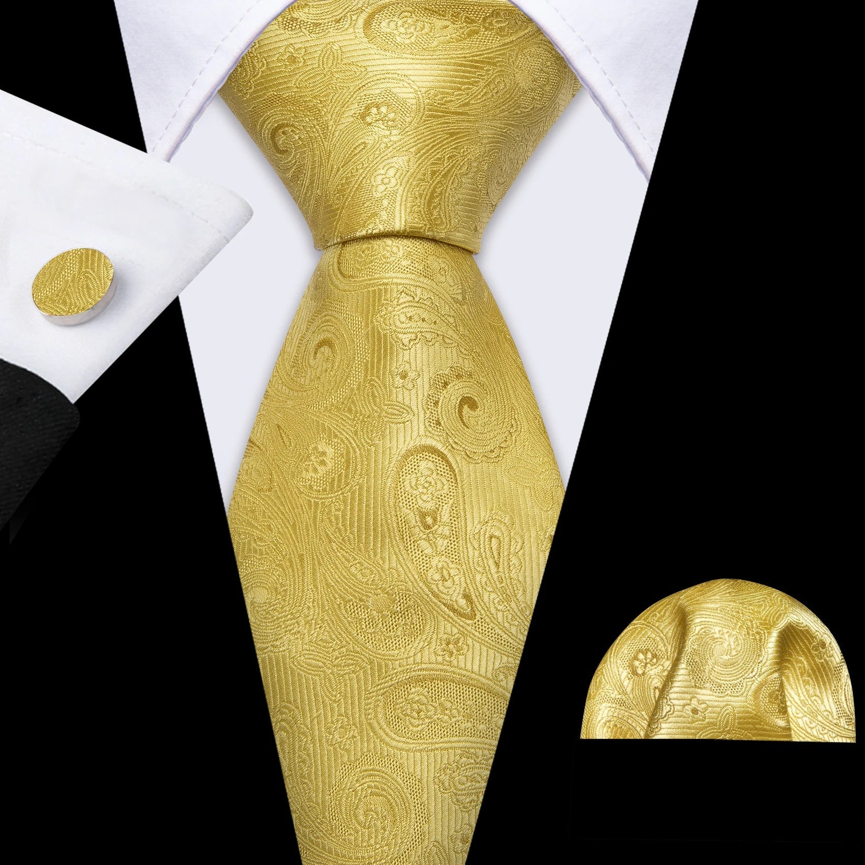 Gold Leaves Floral Silk Tie Set — 3 Pcs - My Wear Clothing Co
