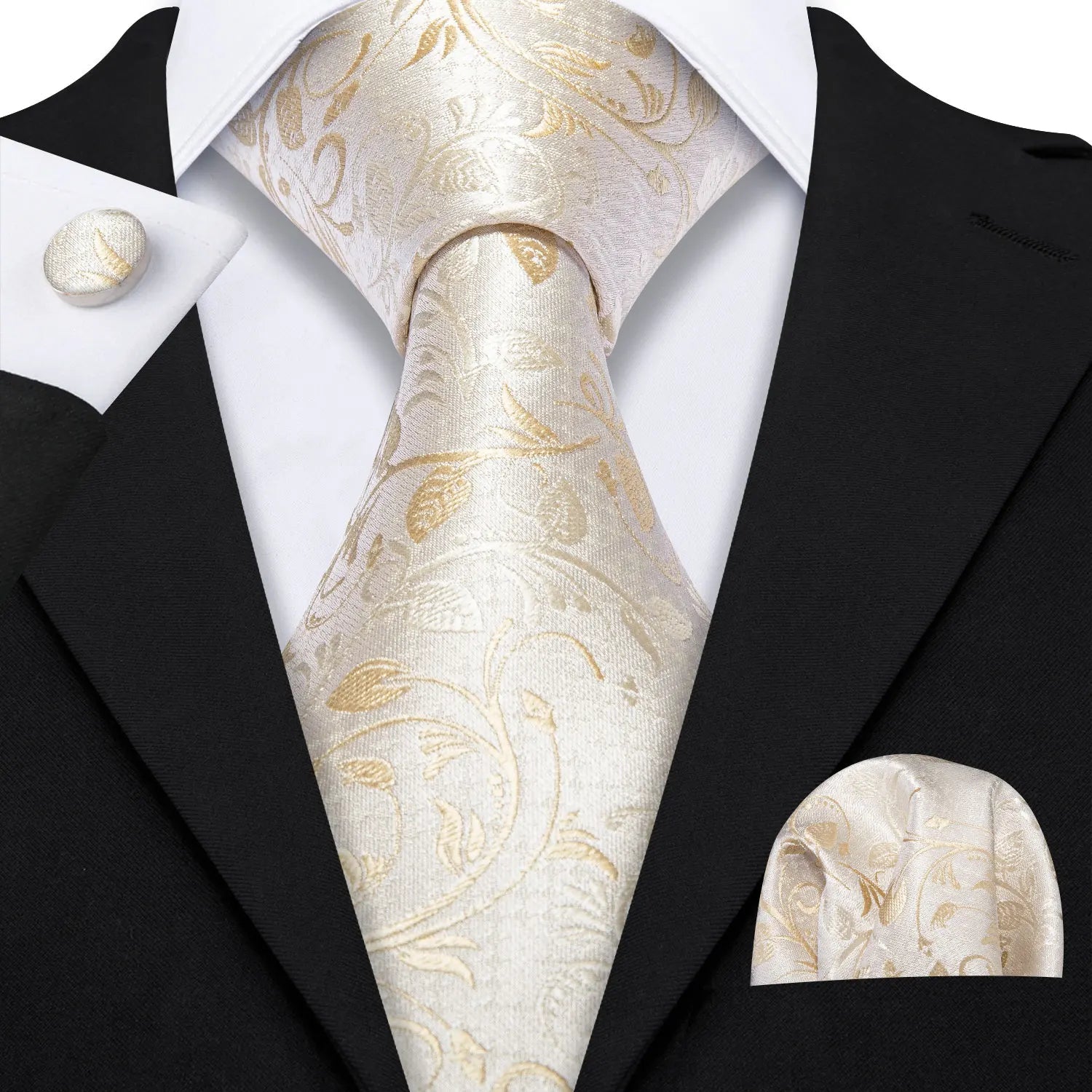 Gold Leaves Floral Silk Tie Set — 3 Pcs - My Wear Clothing Co