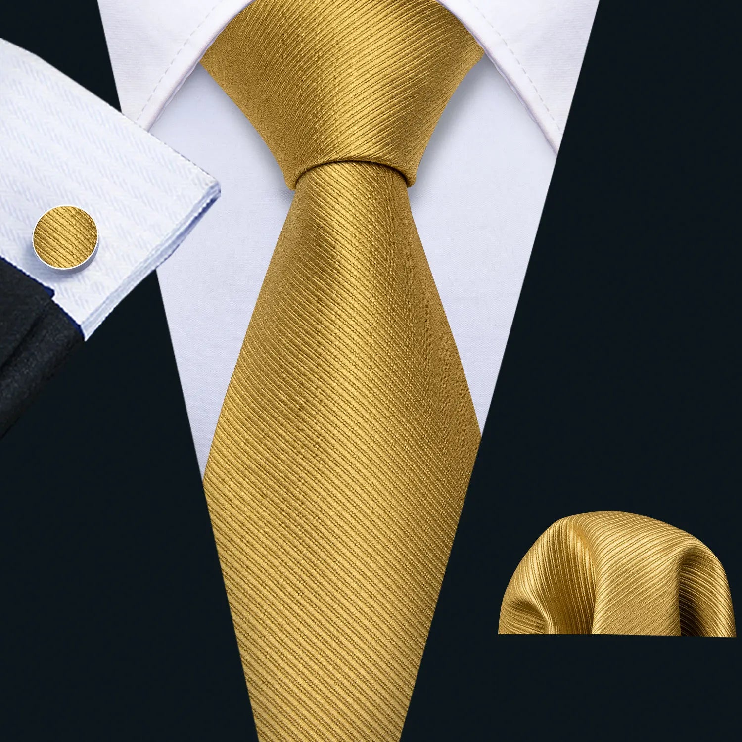 Gold Leaves Floral Silk Tie Set — 3 Pcs - My Wear Clothing Co
