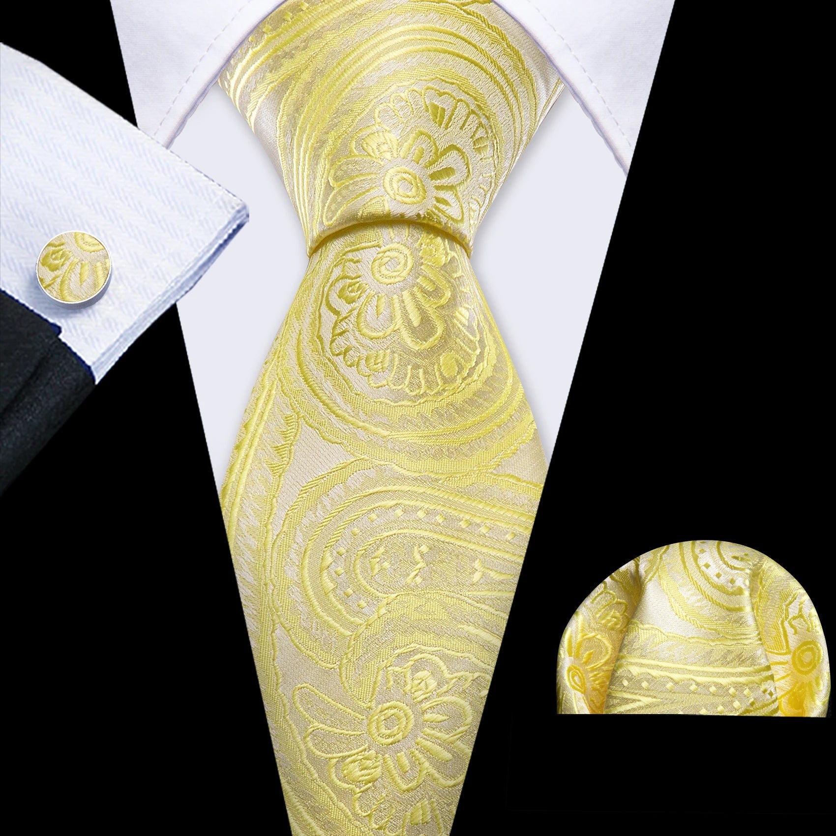 Gold Leaves Floral Silk Tie Set — 3 Pcs - My Wear Clothing Co