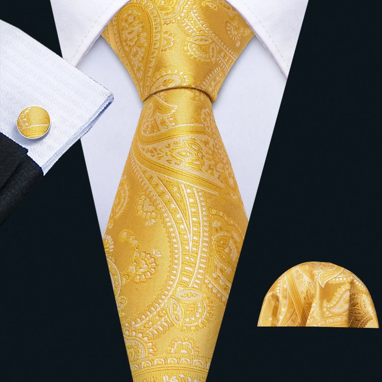 Gold Leaves Floral Silk Tie Set — 3 Pcs - My Wear Clothing Co