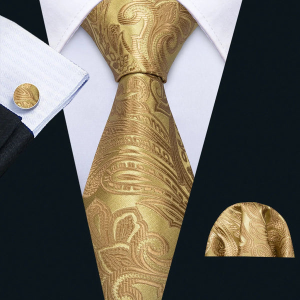 Gold Leaves Floral Silk Tie Set — 3 Pcs - My Wear Clothing Co