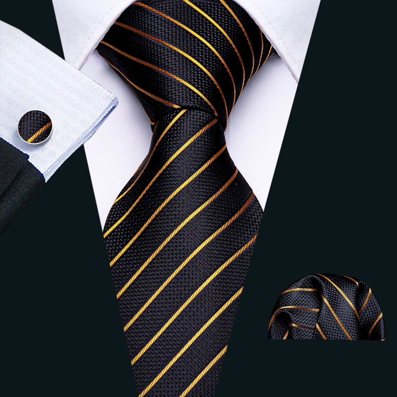 Gold Leaves Floral Silk Tie Set — 3 Pcs - My Wear Clothing Co