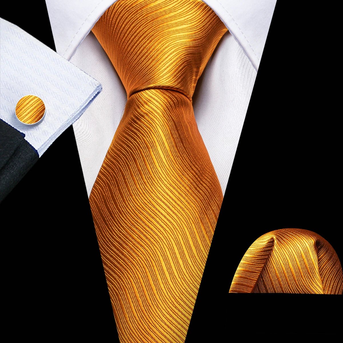 Gold Leaves Floral Silk Tie Set — 3 Pcs - My Wear Clothing Co