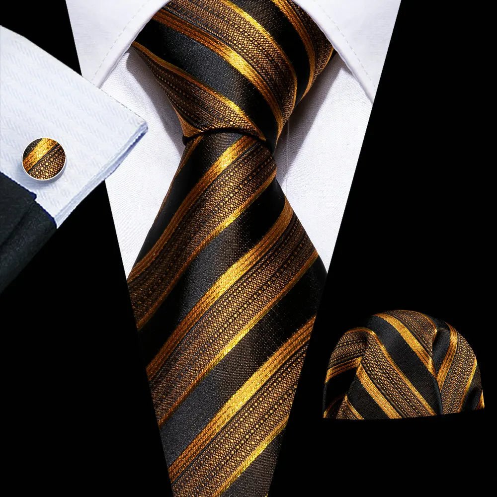 Gold Leaves Floral Silk Tie Set — 3 Pcs - My Wear Clothing Co