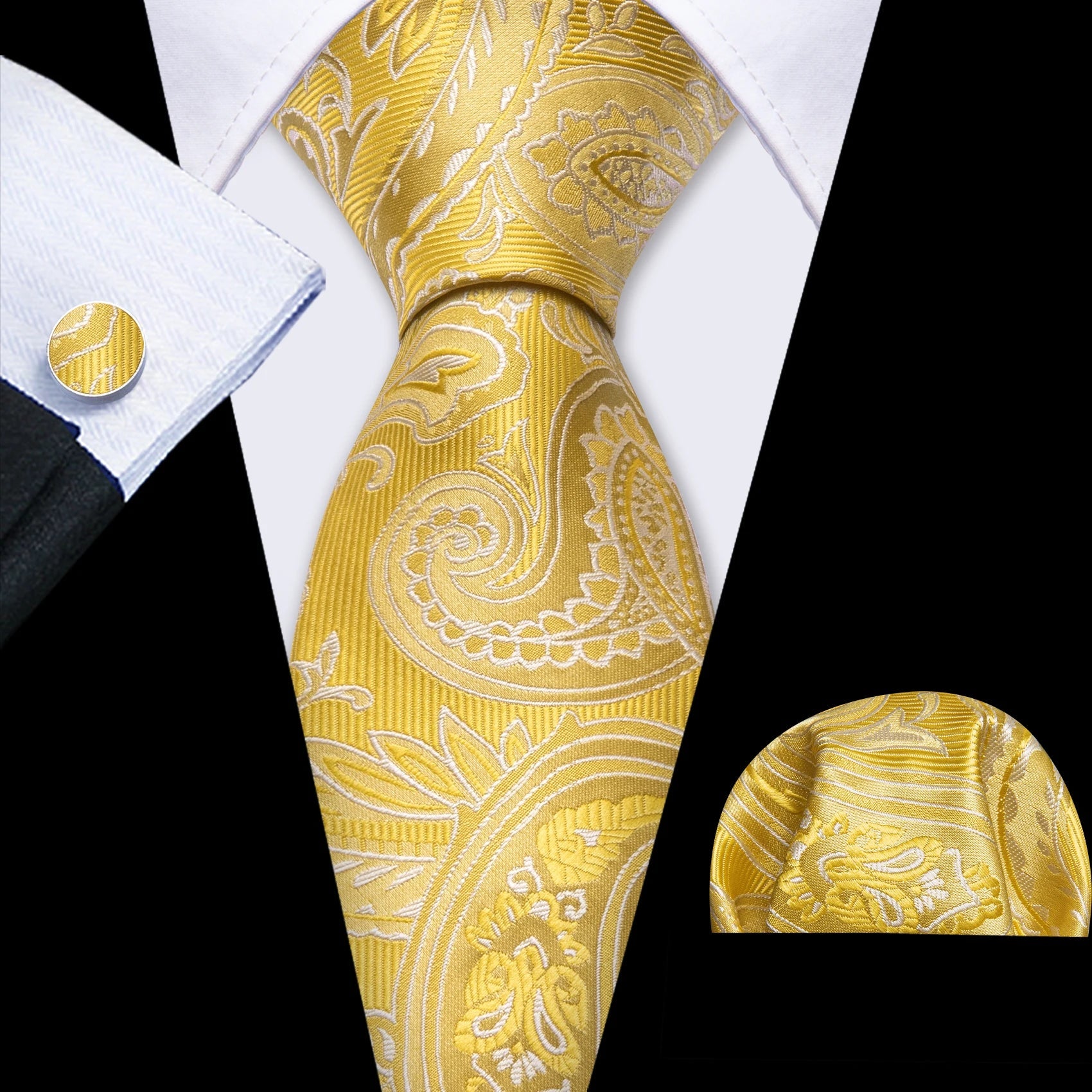 Gold Leaves Floral Silk Tie Set — 3 Pcs - My Wear Clothing Co