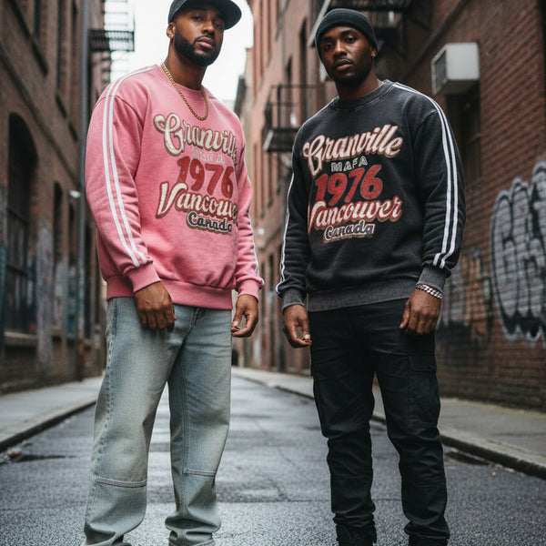 Men’s 1976 Graphic Striped Long Sleeve Sweatshirt Oversized 100% Cotton Black and Pink M–XL